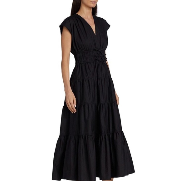 New • Nicole Miller • Tiered Smocked-Waist Midi-Dress in Black - Picture 1 of 7